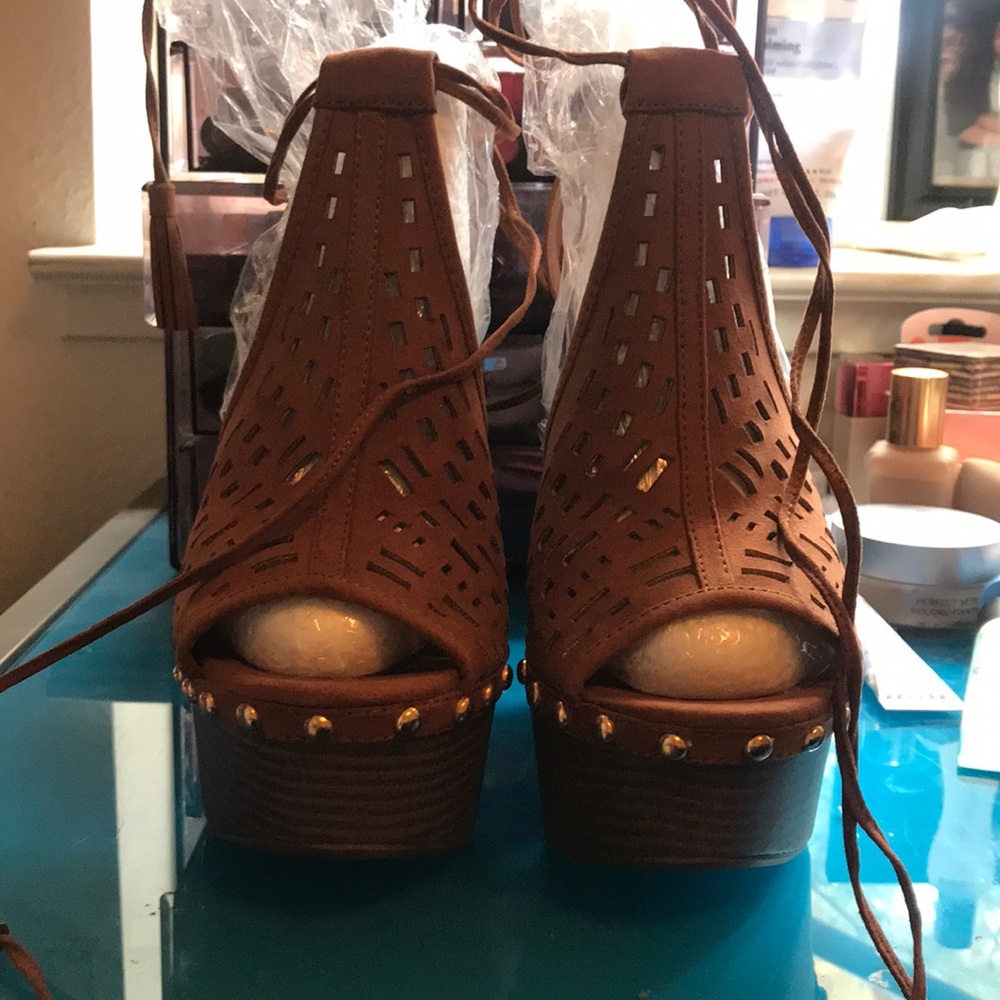 Brown 8” Studded Wedges
